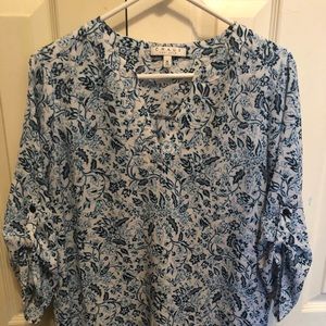 Floral V Neck Top with Button Up Sleeves